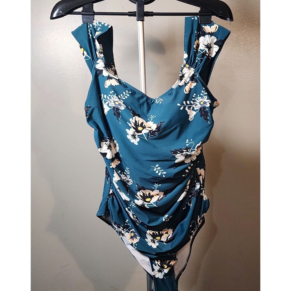 CUPSHE Womens Teal Floral One Piece Swimsuit Size XXL Swimwear Padded